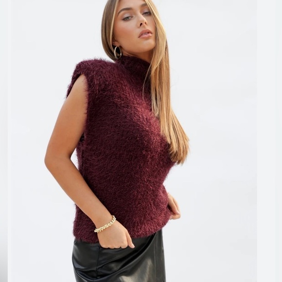 bishop + young Sweaters - NWT BISHOP + YOUNG BIANCA SHOULDER PAD MOCK NECK FUZZY SWEATER